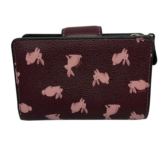 Auth COACH Lunar New Year Medium Corner Zip Wallet Rabbit Print CF526 Bordeaux - Picture 3 of 6